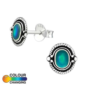 Vintage Style Oval Colour-Changing 8mm Sterling Silver Mood Stud Earrings