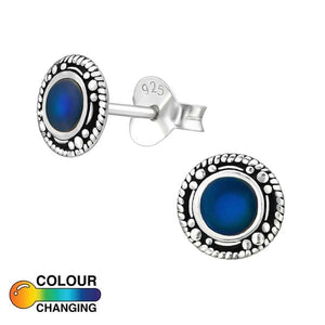Vintage Style Round Colour-Changing 8mm Sterling Silver Mood Stud Earrings