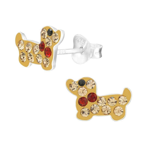 Dachshund Dog Multi-Colour Crystal Stud 10mm Sterling Silver Earrings