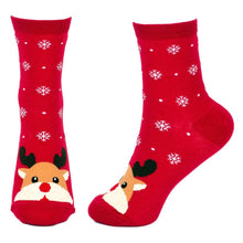 Load image into Gallery viewer, Women&#39;s Snow Scene Rudolf the Reindeer Christmas Crew Socks