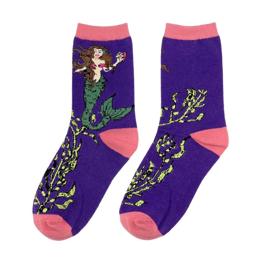 Women's Mermaid Purple Crew Socks