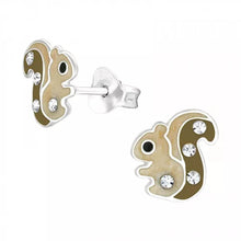 Load image into Gallery viewer, Petite Sterling Silver Squirrel Stud Earrings with Crystals