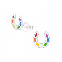Load image into Gallery viewer, Rainbow Horseshoe Sterling Silver Stud Earrings
