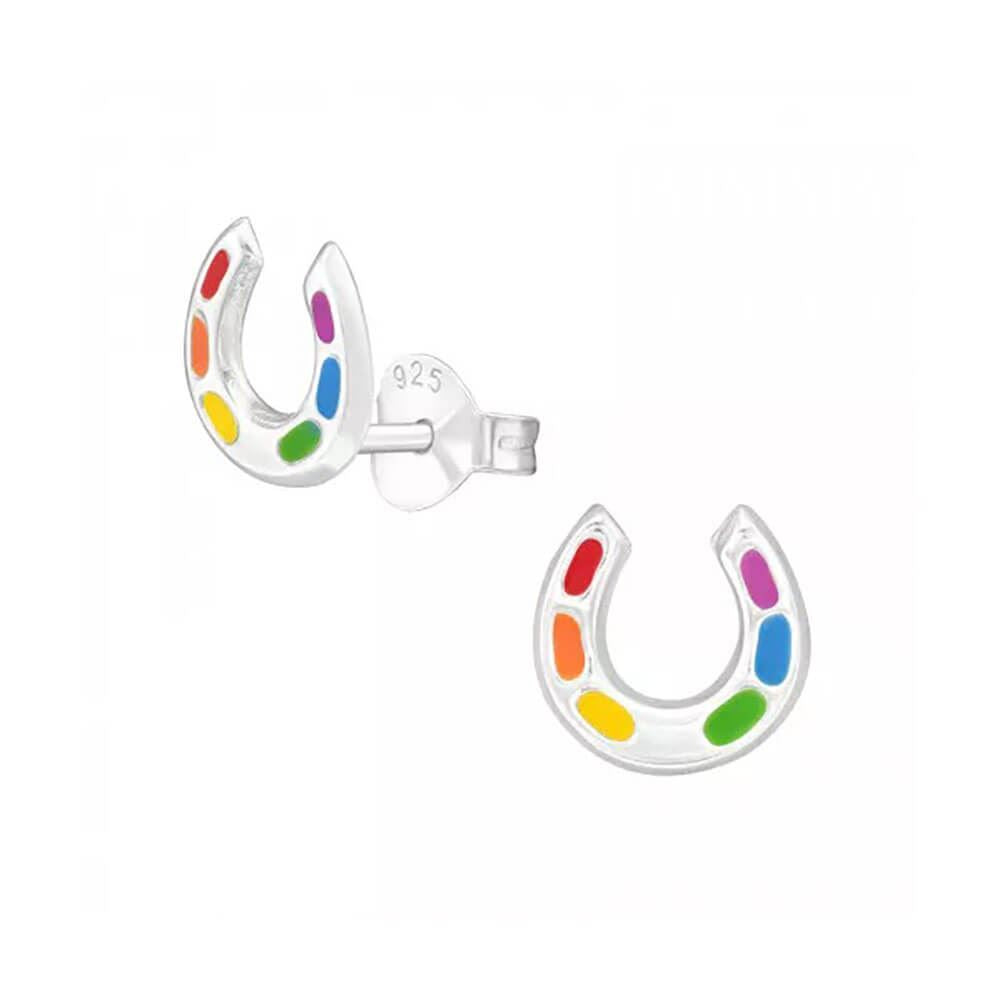 Rainbow Horseshoe Sterling Silver Stud Earrings