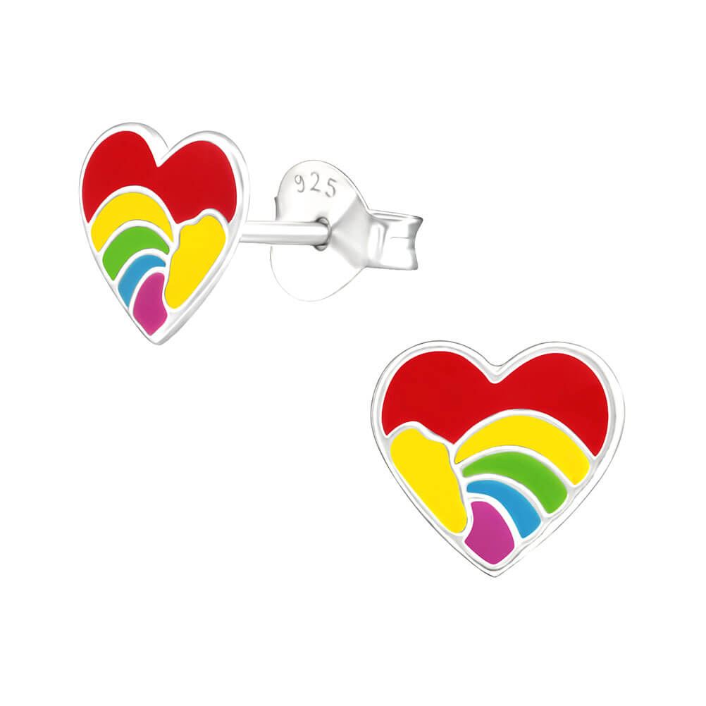 Sterling Silver Colourful Heart Stud Earrings