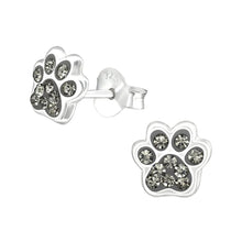 Load image into Gallery viewer, Sterling Silver Paw Print Crystal Stud Earrings