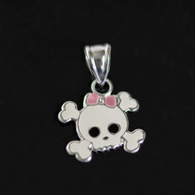 Load image into Gallery viewer, Petite Bowed Skull and Crossbones Pendant