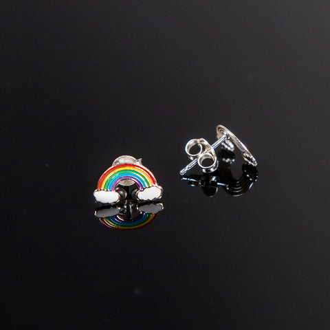 Rainbow and Clouds Sterling Silver Stud Earrings