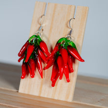 Load image into Gallery viewer, Red Hot Chilli Glass Drop Cluster Earrings