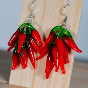 Red Hot Chilli Glass Drop Cluster Earrings