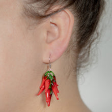 Load image into Gallery viewer, Red Hot Chilli Glass Drop Cluster Earrings