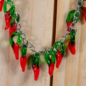 Red Hot Chilli Glass T-Bar Necklace