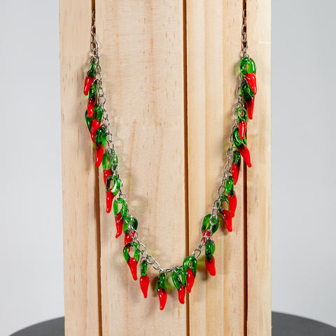 Red Hot Chilli Glass T-Bar Necklace