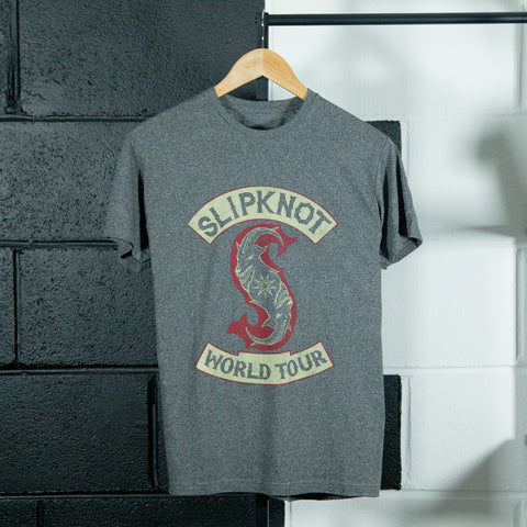 Slipknot World Tour Vintage Logo Grey Crew Neck T-Shirt