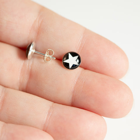 Star Design Rounded Sterling Silver Stud Earrings