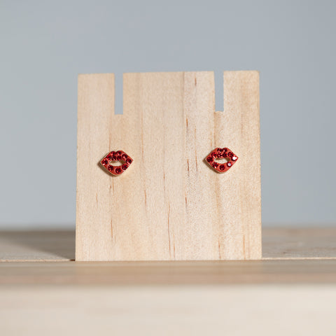 Sterling Silver and Crystal Lips Stud Earrings