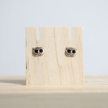 Load image into Gallery viewer, Sterling Silver and Crystal Owl Face Stud Earrings