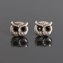 Load image into Gallery viewer, Sterling Silver and Crystal Owl Face Stud Earrings