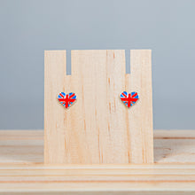 Load image into Gallery viewer, Union Jack Heart Sterling Silver Stud Earrings