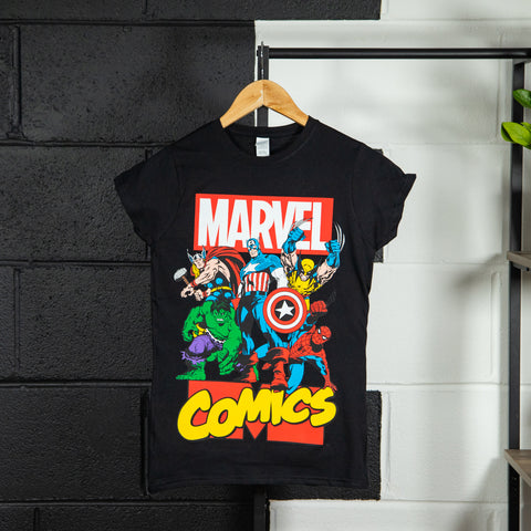 Women's Marvel Comics Superheroes Black T-Shirt