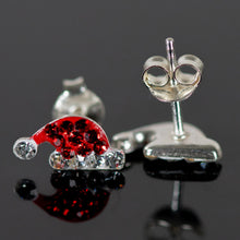 Load image into Gallery viewer, Sterling Silver Santa Hat Stud Earrings with Crystals