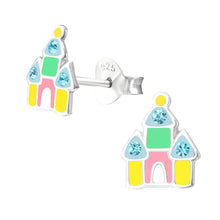 Load image into Gallery viewer, Sterling Silver Colourful Castle Stud Earrings