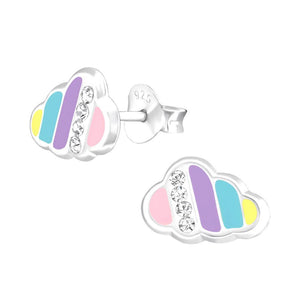 Sterling Silver Rainbow Cloud Stud Earrings