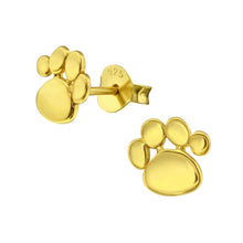 Load image into Gallery viewer, Gold Plated Sterling Silver Paw Print Stud Earrings