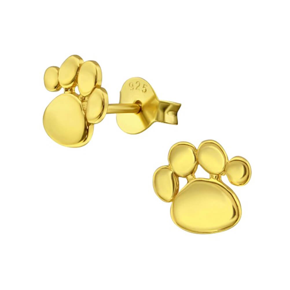 Gold Plated Sterling Silver Paw Print Stud Earrings