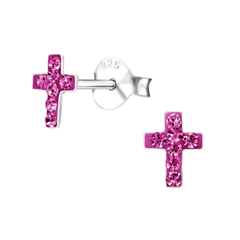 Sterling Silver Pink Cross Stud Earrings