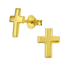 Load image into Gallery viewer, Gold Plated Sterling Silver Cross Stud Earrings