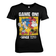 Load image into Gallery viewer, Women&#39;s Sonic the Hedgehog Game On Distressed Black Fitted T-Shirt