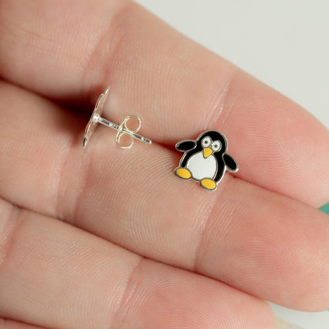 Petite Sterling Silver Penguin Stud Earrings