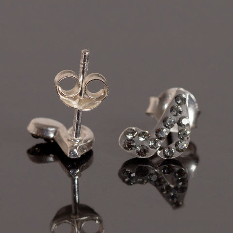 Petit Sterling Silver and Crystal Musical Note Grey Earrings