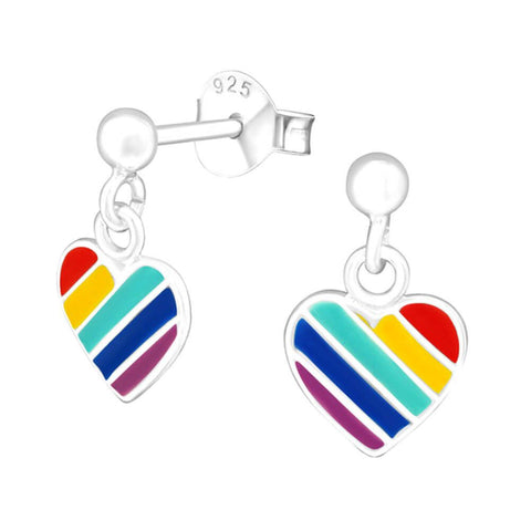 Rainbow Heart Sterling Silver Drop Earrings