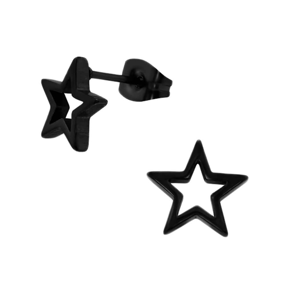 Black Surgical Steel Star Stud Earrings