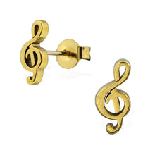 Load image into Gallery viewer, Gold Surgical Steel Treble Clef Stud Earring
