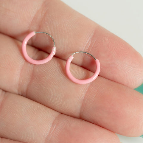 Petite Sterling Silver Pink Hoop Earrings