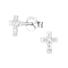 Load image into Gallery viewer, Sterling Silver White Cross Stud Earrings