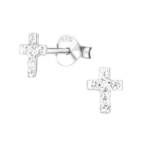 Sterling Silver White Cross Stud Earrings