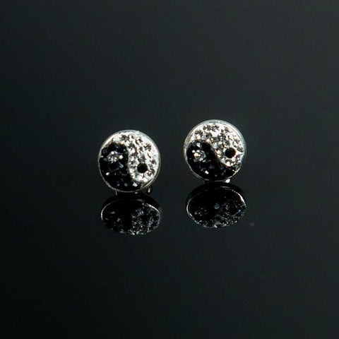 Sterling Silver and Crystal Yin Yang Stud Earrings