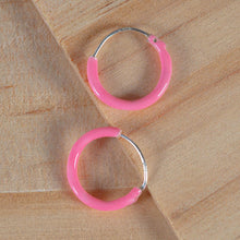 Load image into Gallery viewer, Petite Sterling Silver Pink Hoop Earrings