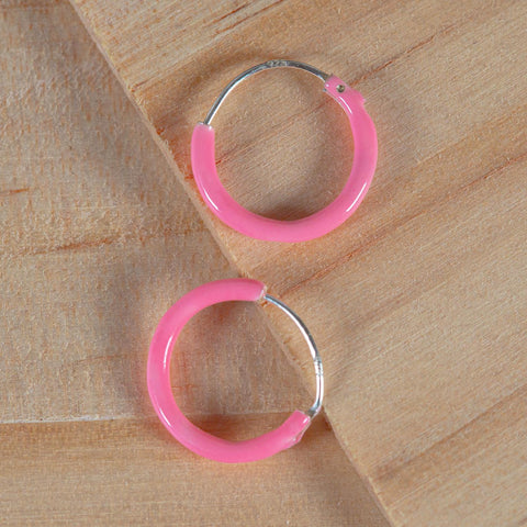 Petite Sterling Silver Pink Hoop Earrings