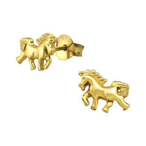 Sterling Silver Gold Unicorn Stud Earrings