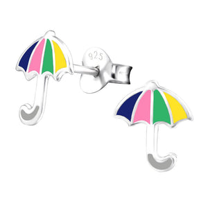 Sterling Silver Rainbow Umbrella Stud Earrings