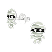 Load image into Gallery viewer, Sterling Silver Mummy Stud Earrings with Crystals