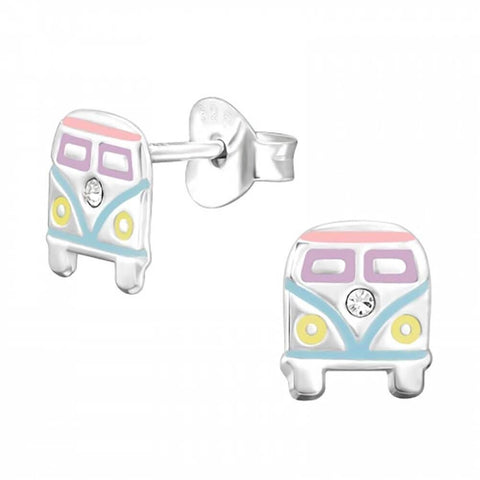 Petite Sterling Silver Colourful Campervan Stud Earrings with Crystals