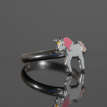 Load image into Gallery viewer, Children&#39;s Sterling Silver Pink Unicorn Ring
