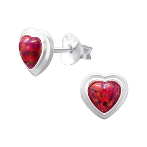 Red Heart 7mm Synthetic Opal Sterling Silver Stud Earrings