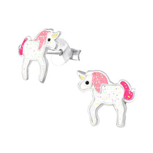 Load image into Gallery viewer, Sterling Silver Unicorn Glitter Stud Earrings